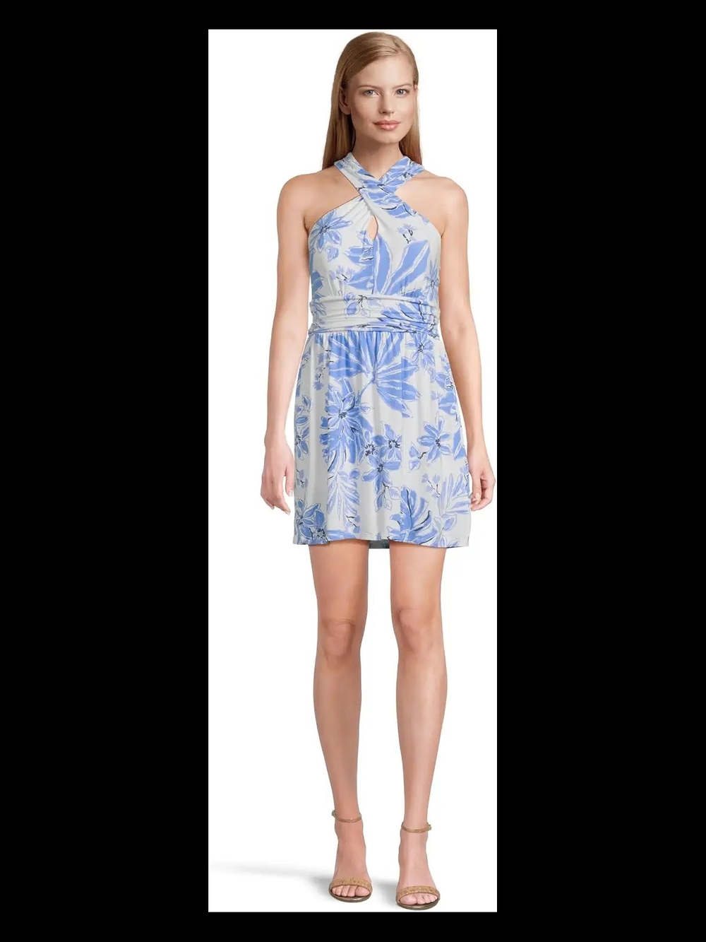 Lilly Pulitzer Sky Blue & White Floral Twist Halter Mini Dress
